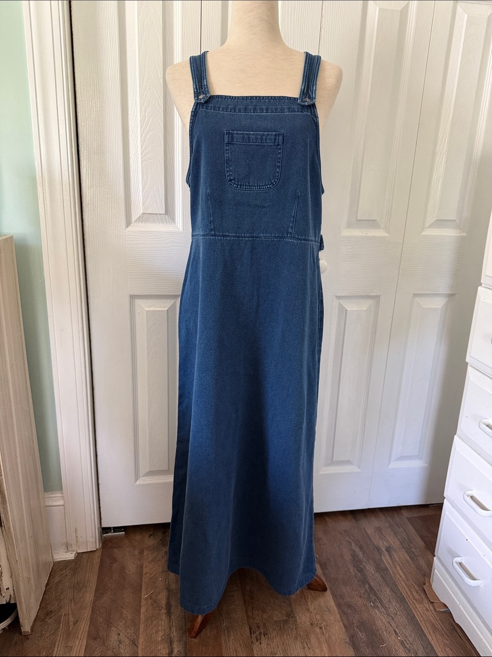 Vintage 90s Directives Blue Denim Jean Overall Dress Long Jumper Sz M
